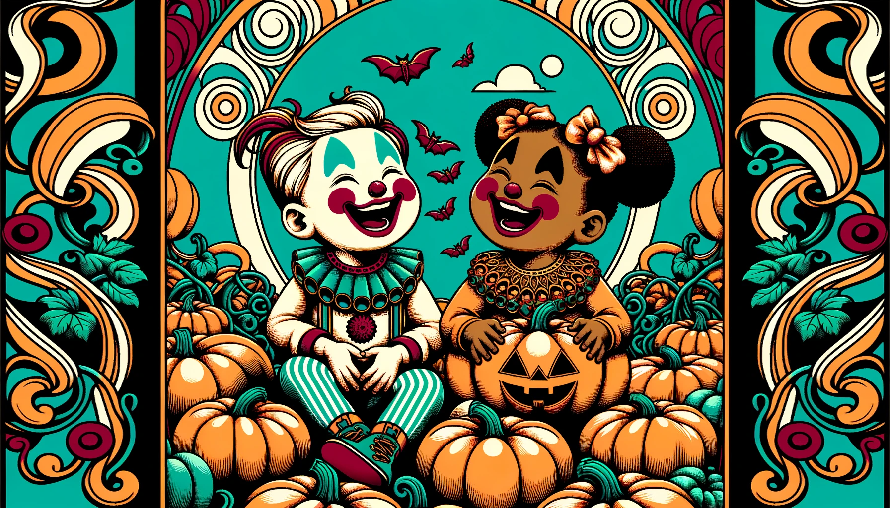 Illustration of cute kids at our pumpkin patche's costume weekend
